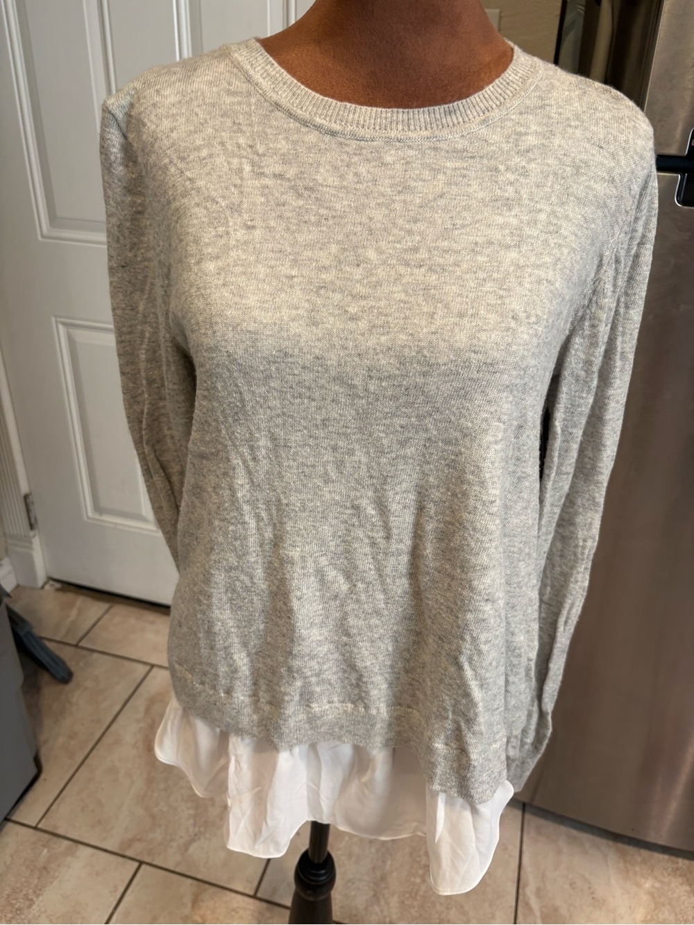 LOFT Light Gray Knit Top with Ivory Lining